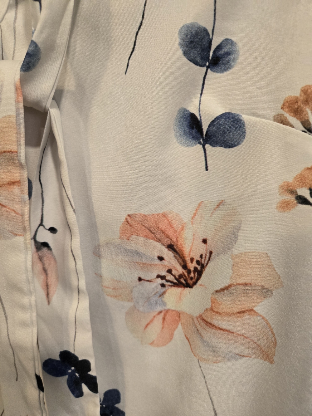 SHEIN White Floral Tie-Neck Blouse with Blue and Peach Flowers - Picture 3 of 4
